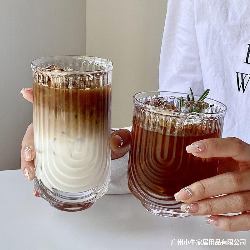 Niche striped U-shaped striped glass cups, ins iced American latte coffee cups, juice cups, beverage cups, cross-border new Application Scenario