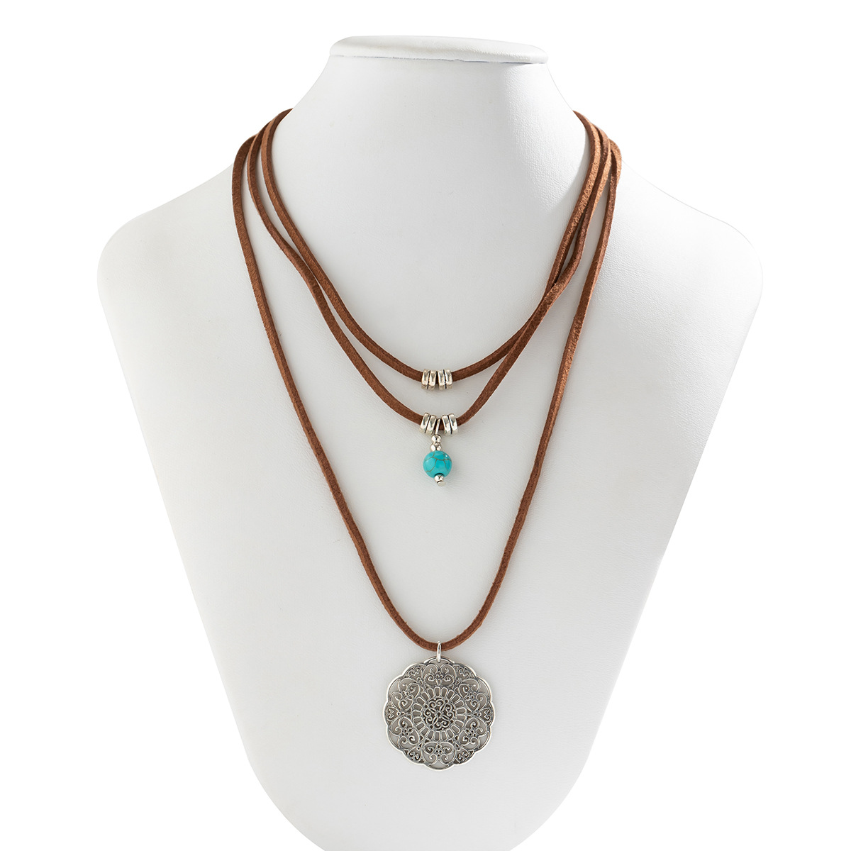 European and American cross-border jewelry, retro turquoise pendants, flower plates, velvet necklaces, and small ethnic style velvet Harajuku necklaces Item Picture