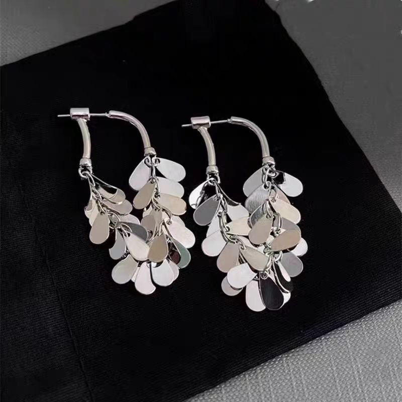 The starry River flows ~ Silver tassel stud earrings with a niche design sense for women, exaggerated and individualistic earrings, the new trend of 2025 Application Scenario