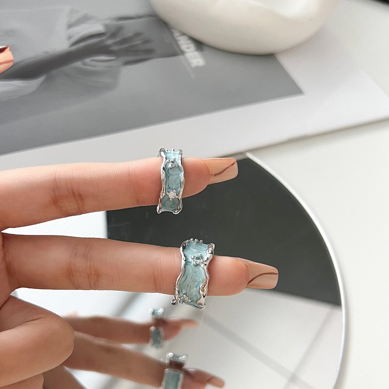 High-end texture enamel drop glaze, niche design open ring, women's Instagram, cold style, simple and individual food ring details Picture