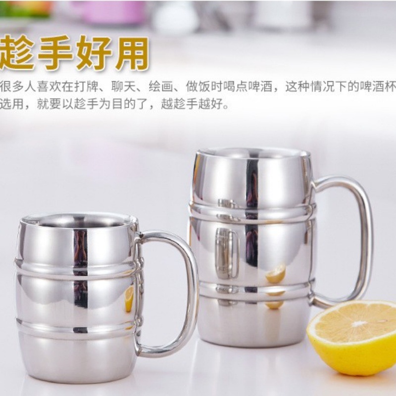 Double-layer stainless steel beer mugs, barrels, coffee cups, wine utensils, wine glasses, double-layer insulated cups, metal water cups, portable for cross-border use Specification drawing