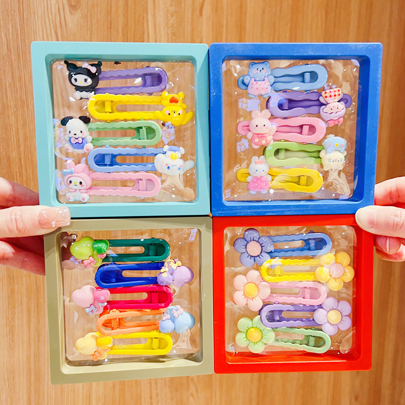 Photo frame storage box, Korean cute Morandi candy bean hair clip, children's cartoon hair clip, girls' bangs clip, side clip full figure