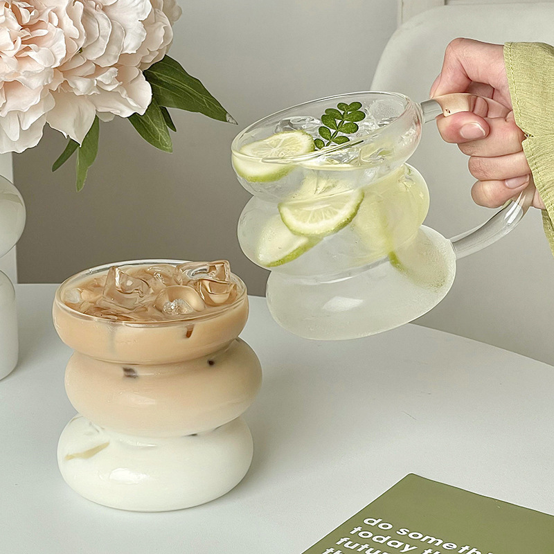 Irregular caterpillar glass cup with handle, teapot ring, high borosilicate milk coffee cup, juice drink details Picture