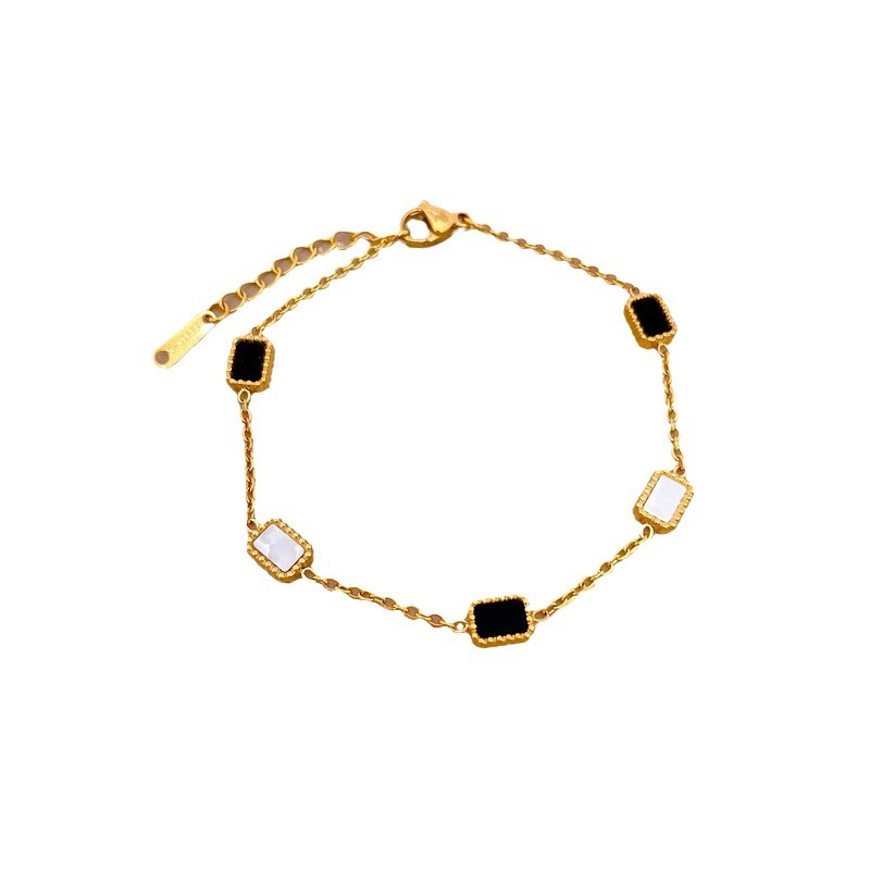 【 All-titanium Steel 】 Dongdaemun's unique and elegant forest-themed black and white square bracelet, a retro gift for female Internet celebrities and best friends Item Picture