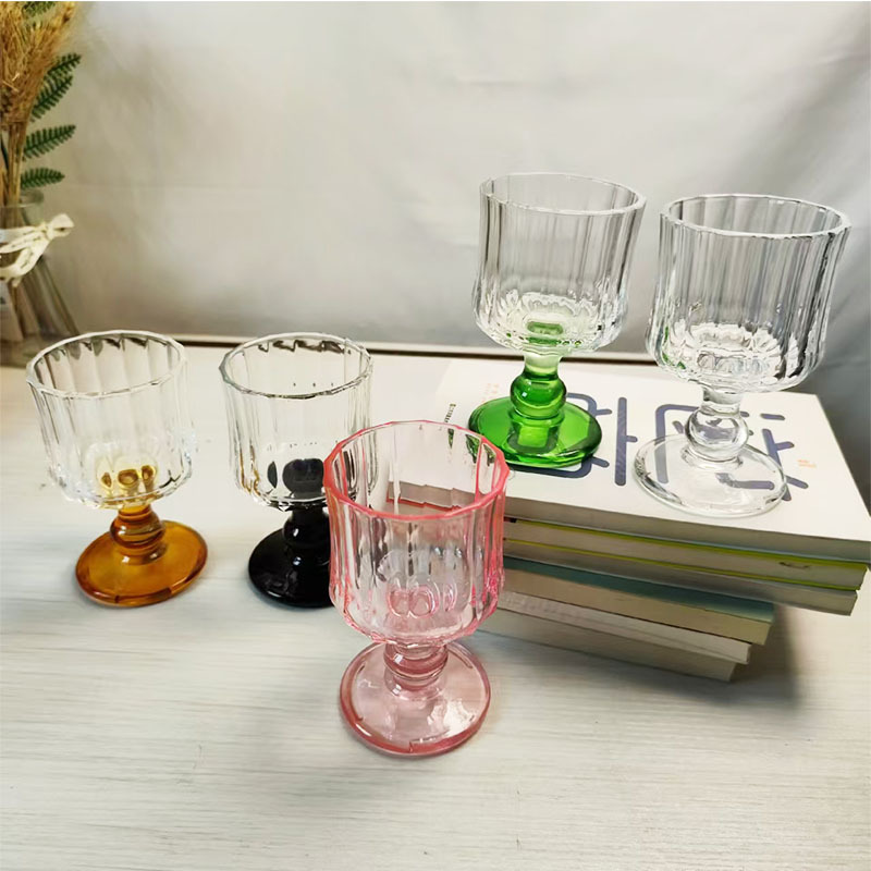 Niche atmosphere vintage wine glasses, glass highball glasses, champagne glasses, wine glasses, ins colorful drink pleated glasses details Picture