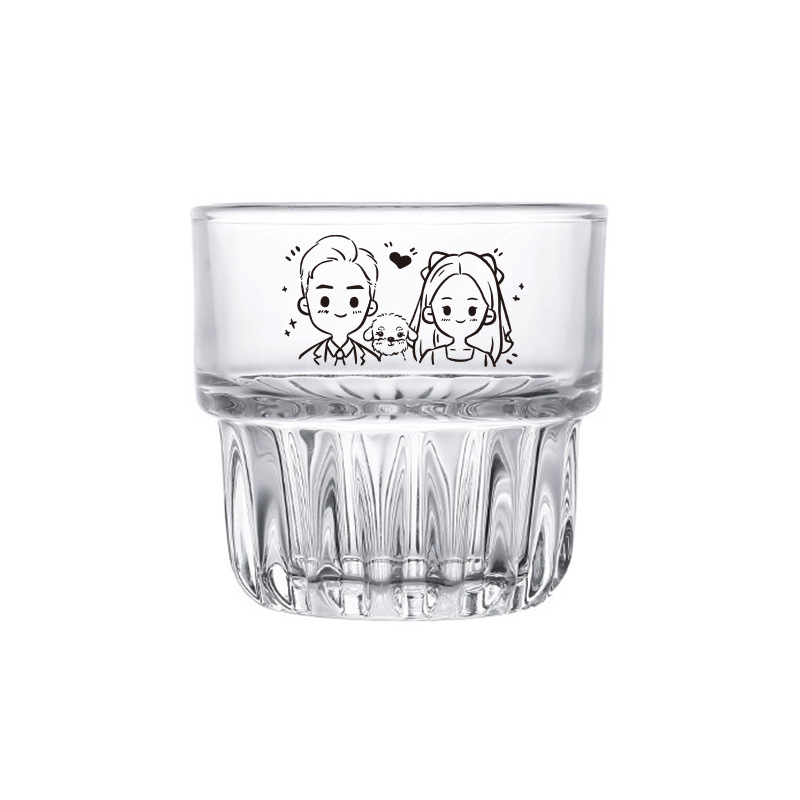 The wedding commemorative gift glass beer mug with the same printed image on Xiaohongshu and stackable latte coffee cups Item Picture