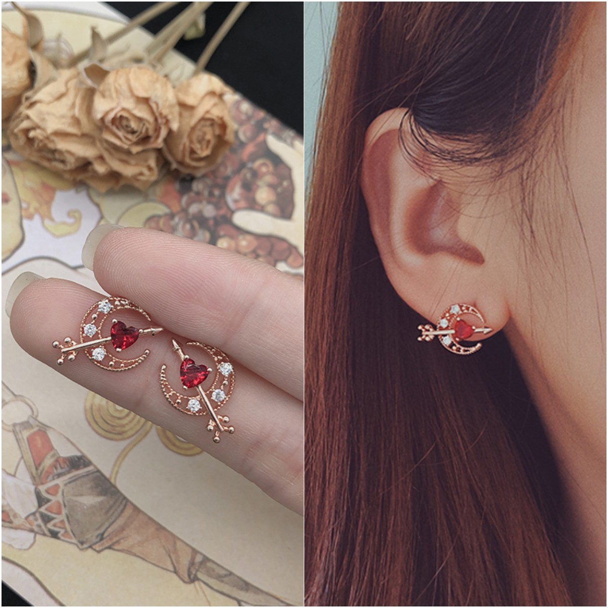 Japanese and Korean niche design zircon earrings with hearts, popular Instags-style stud earrings, small and short personalized earrings for girls full figure