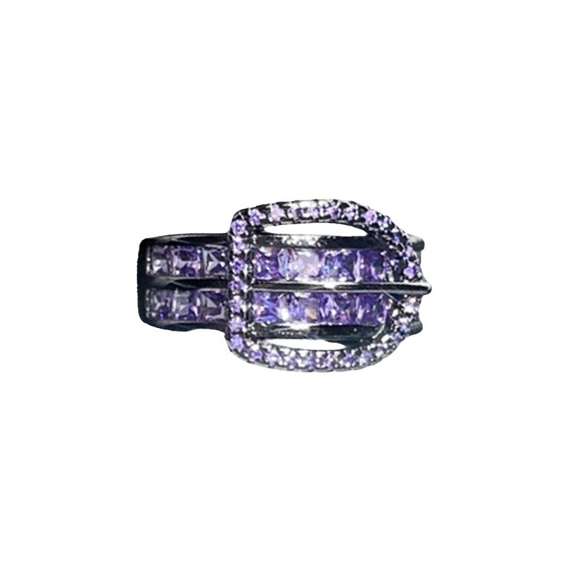 The dark belt buckle purple diamond butterfly opening ring with a niche design sense is a fashionable, unique, sweet, cool and exquisite ring for women Item Picture