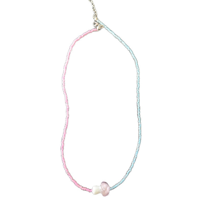 Dopamine-colored beaded mushroom pendant necklace, a niche design for women, simple and elegant, versatile collarbone chain Item Picture