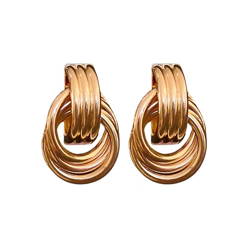 Metallic multi-loop knotted stud earrings for women, trendy European and American style, high-end and versatile, cold style earrings and earrings Item Picture
