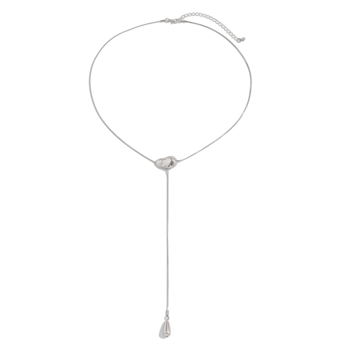 European and American cross-border jewelry, fashionable irregular metallic square snake necklace, simple CCB water drop pendant collarbone chain Item Picture