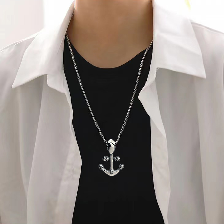 New European and American titanium steel skeleton ship anchor pendant, fashionable and individual retro hip-hop style skeleton hook pendant wholesale Application Scenario