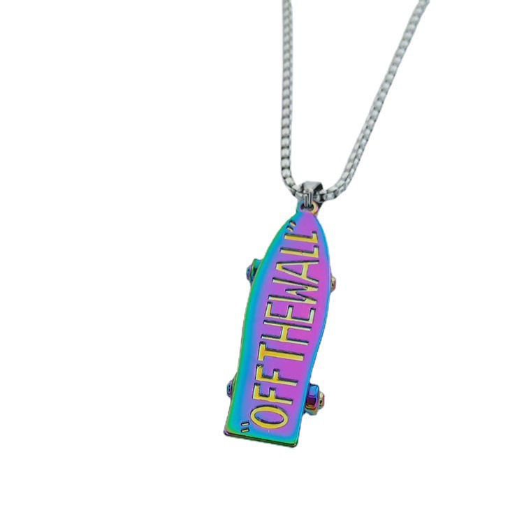 Cross-border fashion colorful skateboard necklace, Instagram trendy Internet celebrity, European and American hiphop street personality sweater chain pendant Item Picture