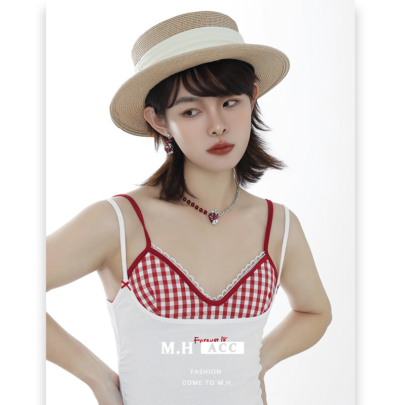 Original thorn strawberry necklace, versatile for women's fashion, sweet and cool, spicy girl style, high-end beaded patchwork collarbone chain necklace Specification drawing
