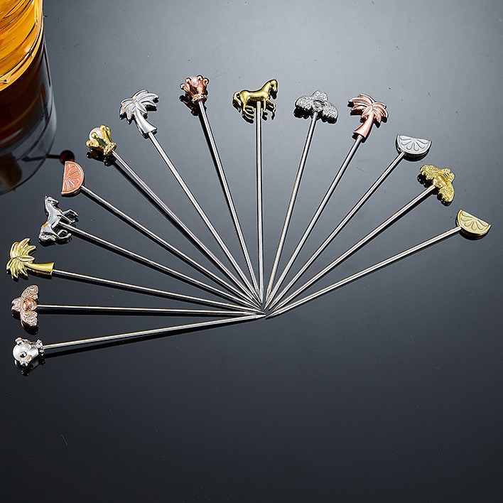 Creative stainless steel cocktail pins, decorative wine tags, juice olive drinks, bar cocktail tools, artistic fruit tags Item Picture