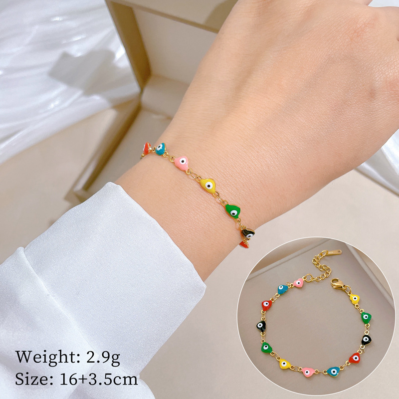 【 All-titanium Steel 】 Dongdaemun Minimalist style colorful eye chain bracelet Female Internet celebrity retro best friend full figure