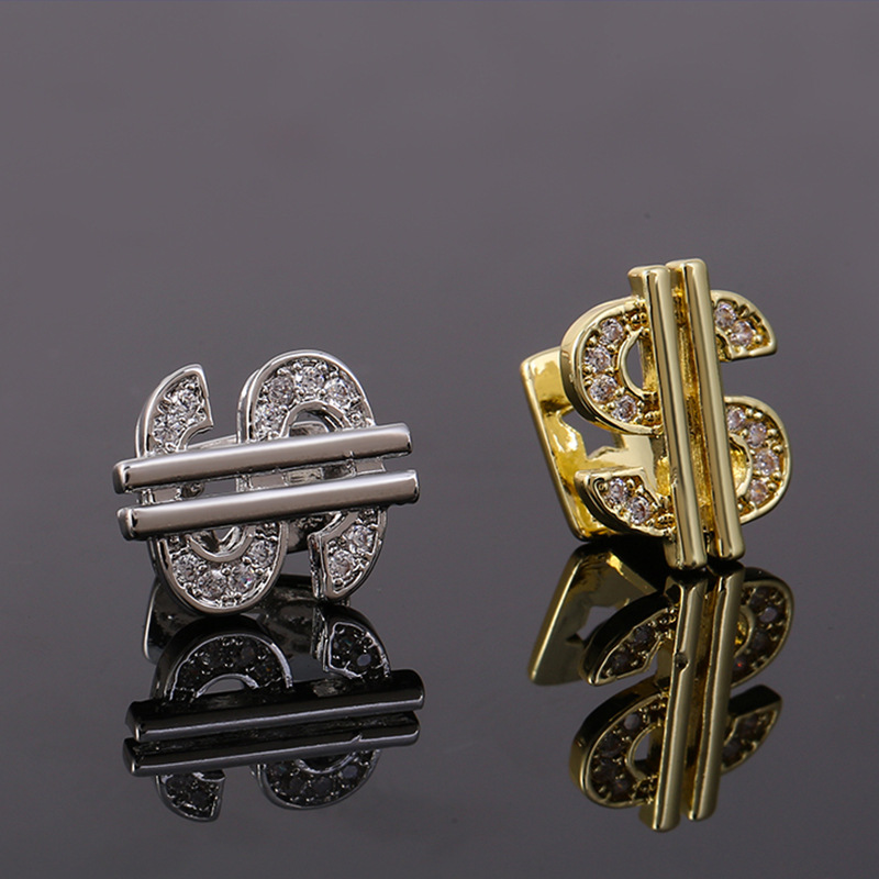 Cross-border HIPHOP gold braces, single US dollar, US dollar teeth electroplating hip-hop accessory braces manufacturer wholesale Specification drawing