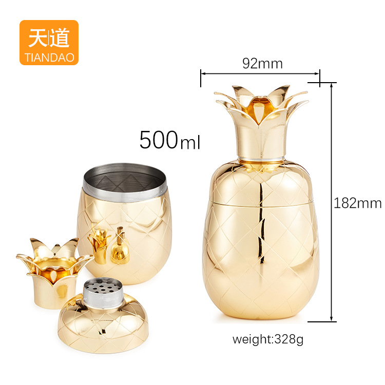 Stainless steel creative pineapple cocktail shaker 500ml bar cocktail shaker details Picture