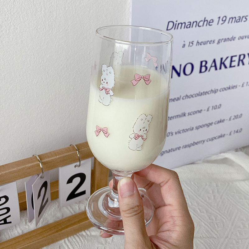 Bolimei cartoon-style glass cups, tall glasses, girlish breakfast juice cups, milk water cups, rabbits Specification drawing