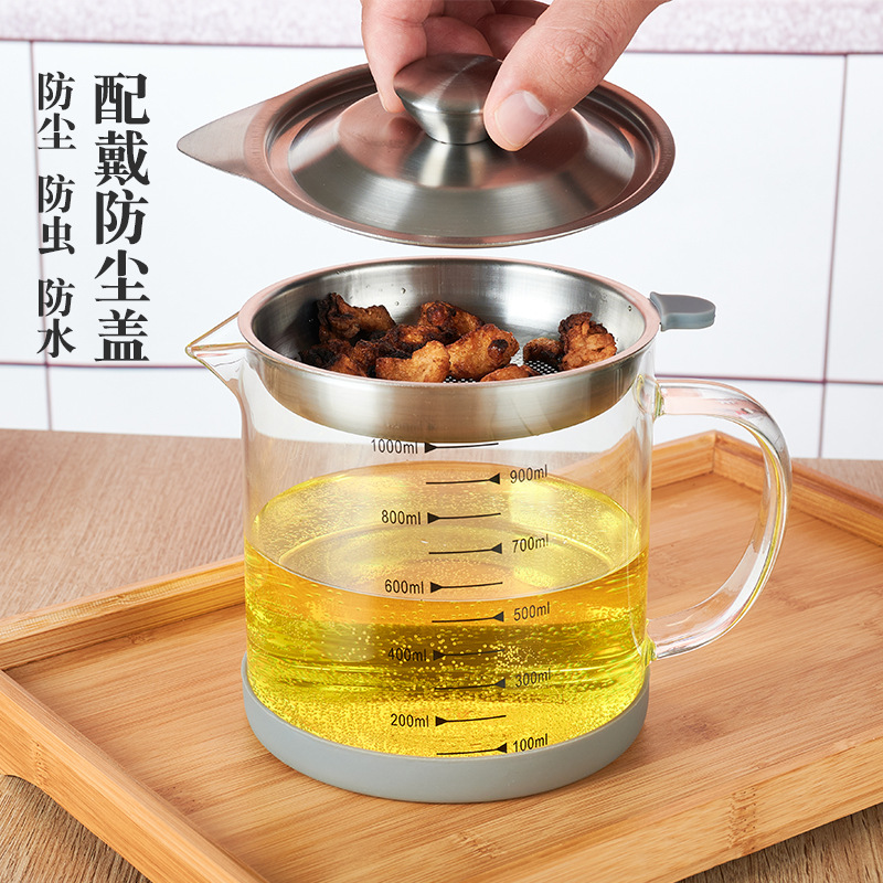Stainless steel high borosilicate glass oil pot, oil filter wonder, oil residue and oil bottle filter, kitchen glass oil pot Application Scenario