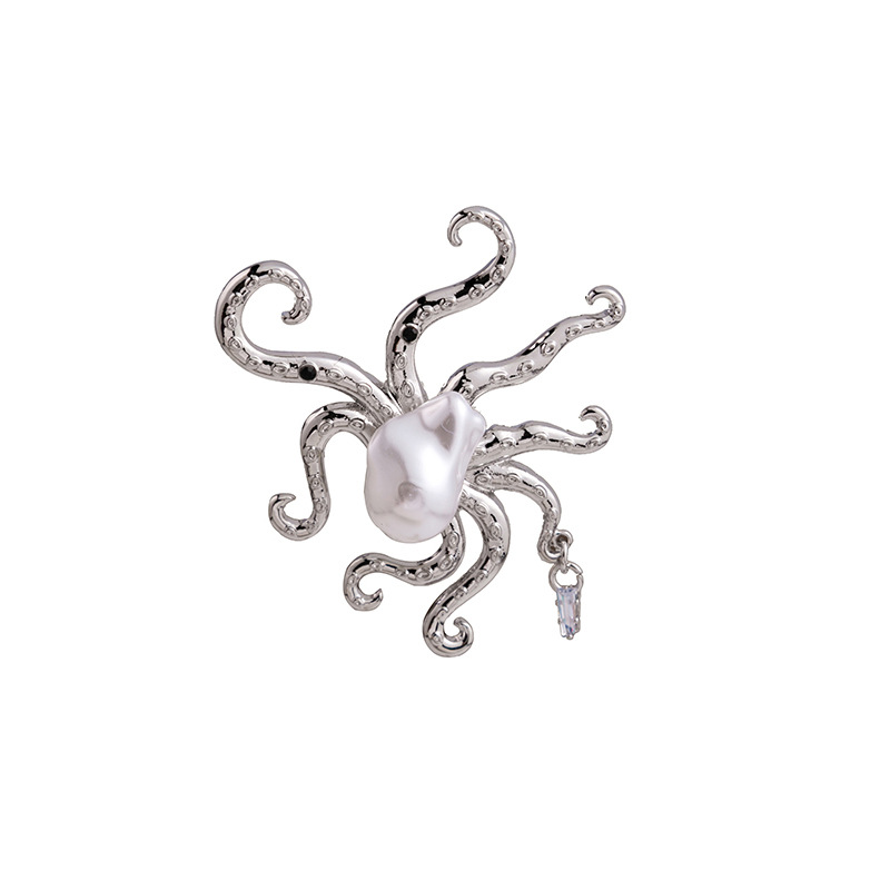 European and American metal octopus brooch, tropical ocean, Baroque pearl corsage, niche, light luxury and high-end accessory Item Picture
