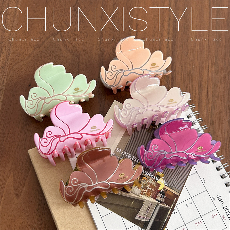 YD dual-color acetic acid Xiangyun scratch-off women's high-end bun hair clip, high ponytail large shark clip at the back of the head full figure