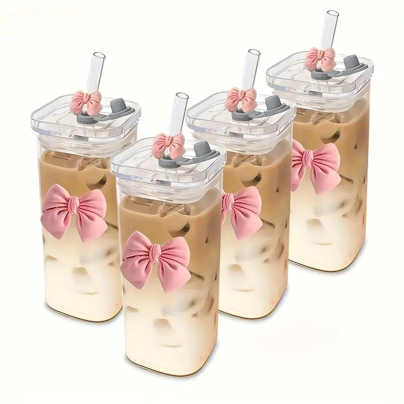 Double bow square glass water cup, high appearance level, heat-resistant new straw type high borosilicate office beverage cup Application Scenario