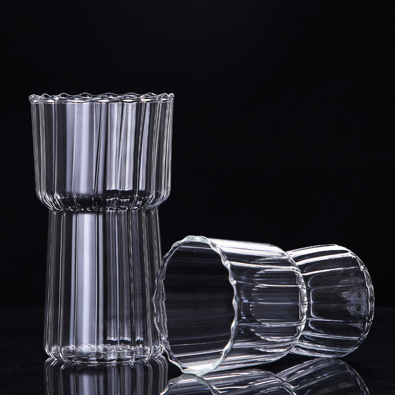Home striped coffee glass water cup, ins style simple striped cup, high borosilicate juice cup of the same style as the Internet celebrity Specification drawing