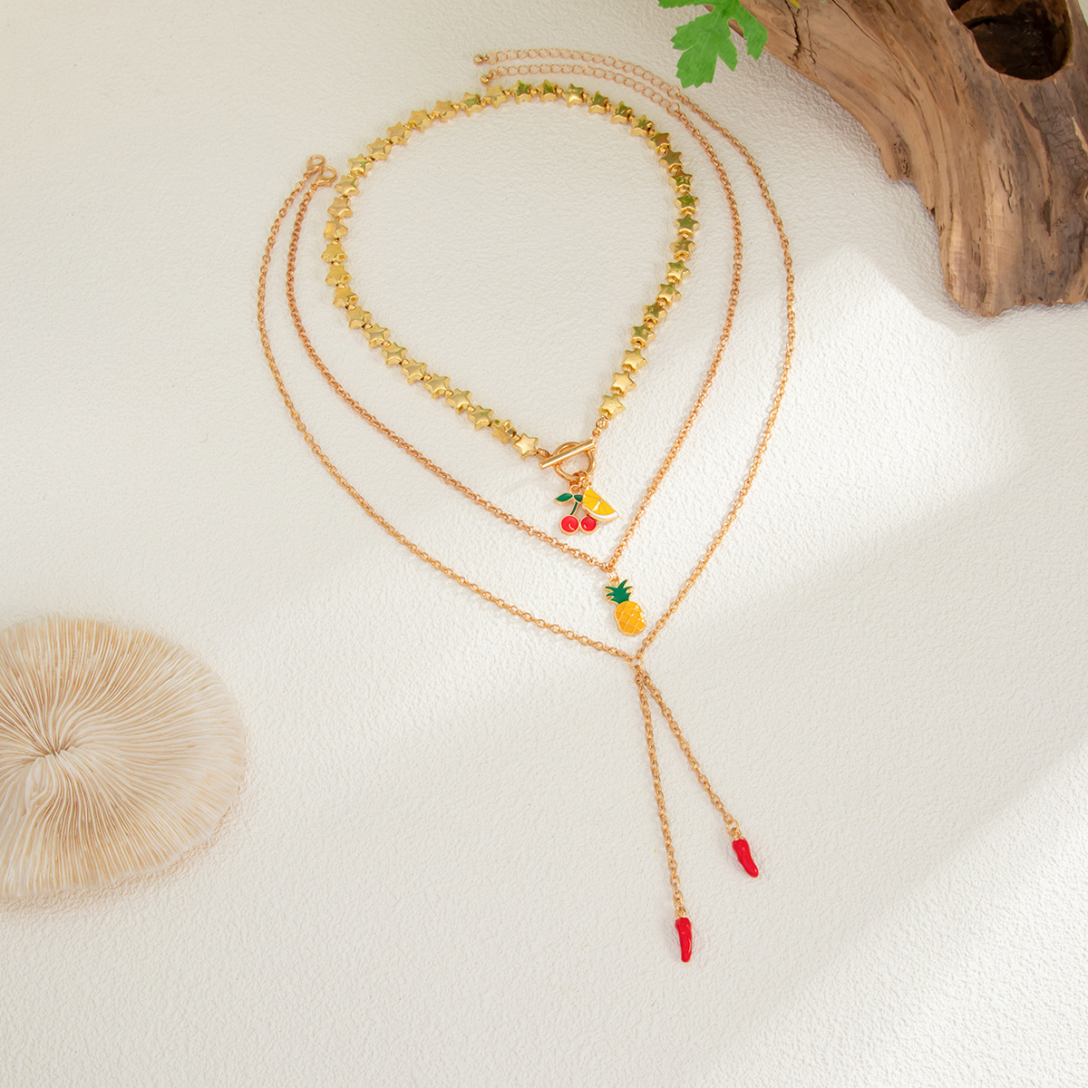 European and American cross-border jewelry dopamine drip oil, small cherry pineapple fruit necklace, ins five-pointed star OT clasp Application Scenario