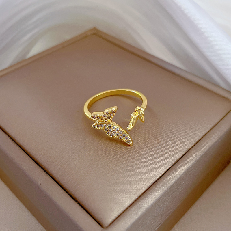 【 Real gold electroplating 】 Open butterfly female fashion micro-inlaid light luxury ring index finger ring, the same style as Internet celebrities, cold style Application Scenario