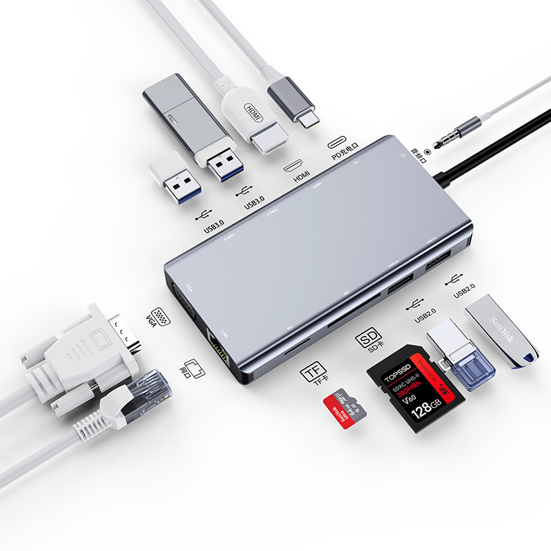 The multi-functional type-c docking station 11-in-1 Gigabit network card is suitable for Apple 4K high-definition docking stations with PD Item Picture