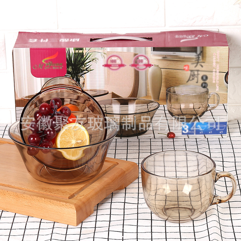 New elegant gift sets of glass cups, bowls, plates and plates, creative glass tableware, salad bowls, business sales gifts Specification drawing