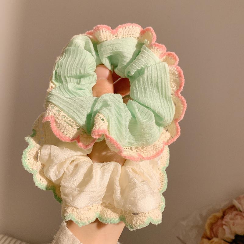 Mint green lace lace large intestine hair band, a sweet and high-end hair accessory for female Internet celebrities, bun hair tie, hair band details Picture