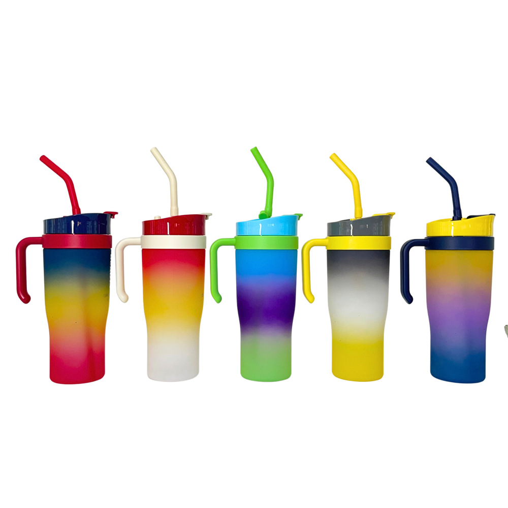 Summer car ice King Cup straw double-drinking gradient color car cup in stock wholesale portable handle plastic water cup Item Picture