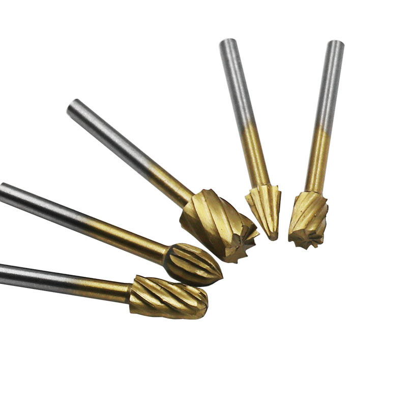 10-piece set of electric grinding accessories, high-speed steel rotary file for woodworking, titanium-coated woodworking milling cutter, wood carving and engraving cutter Item Picture
