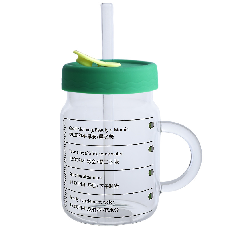 Bolimei large-capacity glass straw cups remind you of drinking cups, heat-resistant glass milk tea cups, and office juice cups Item Picture