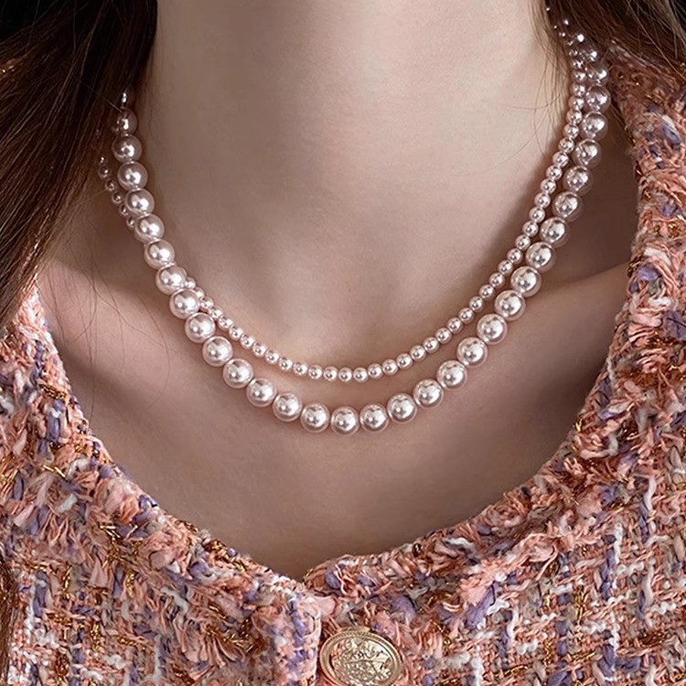 Manta Rose-colored Shijia Pearl Necklace for Women, 2025 new style, niche and light luxury collarbone necklace full figure
