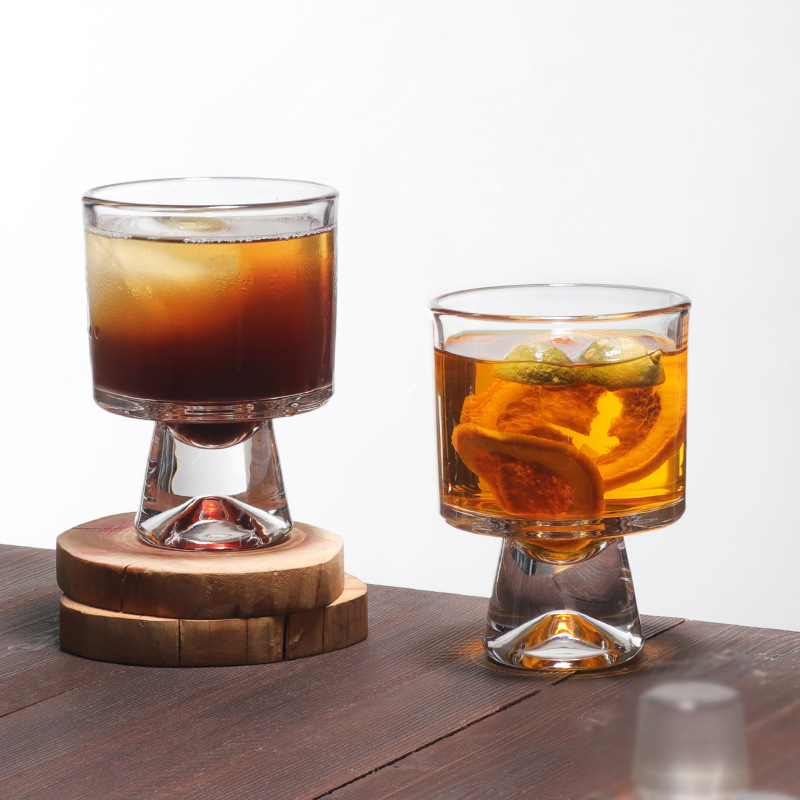 Wholesale of Japanese snow-capped mountain bottom glass cups, high-appearance-level coffee cups, household juice cups, milk cups, and high-legged ice cream cups Specification drawing