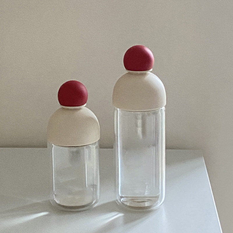 ins niche red-nosed double-layered glass cups, the same style as those on Xiaohongshu, large-capacity water cups, sealed portable cups, custom-made full figure