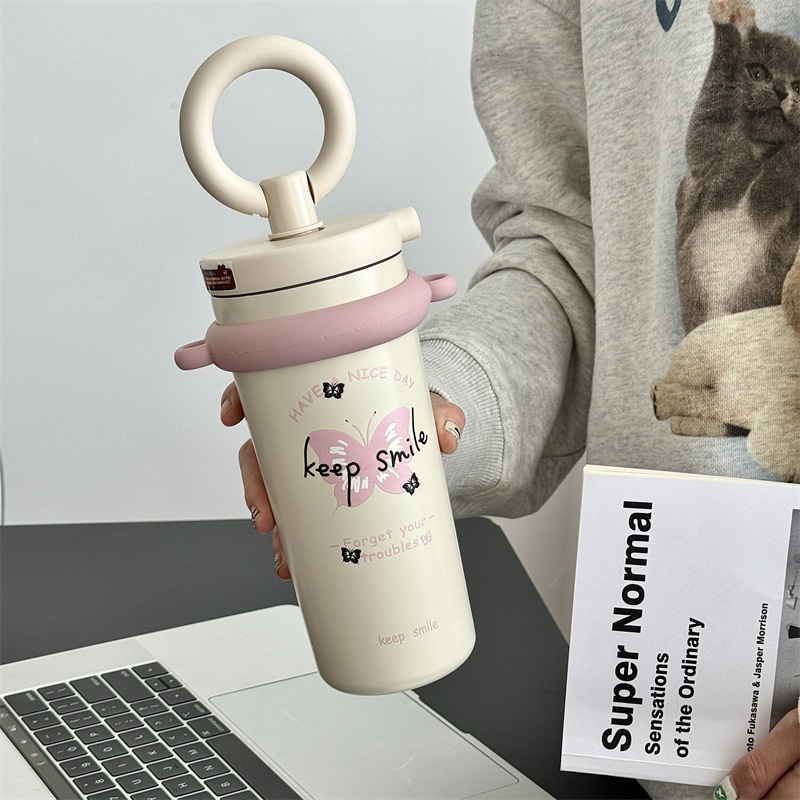 New fashionable handle, large-capacity straw coffee cup, office high appearance level stainless steel insulated cup manufacturer wholesale details Picture