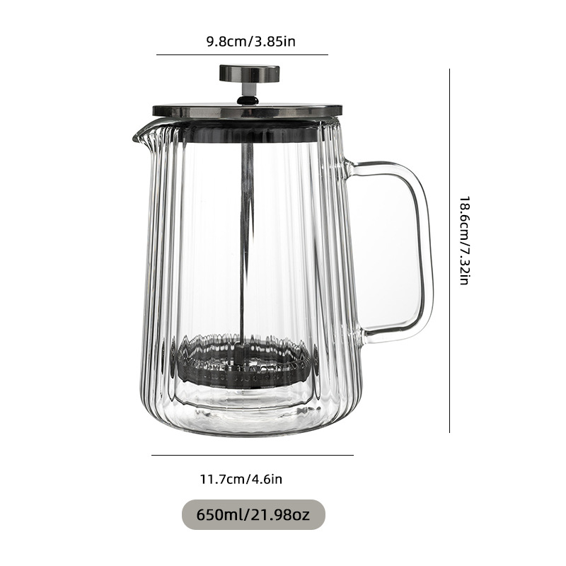 Double-layer high borosilicate glass vertical pattern filter press, household tea maker, milk foam, hand-brewed coffee maker details Picture