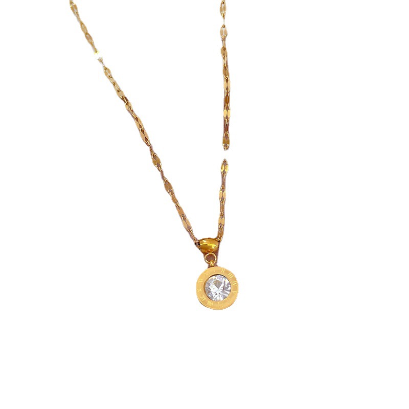 【 All-titanium Steel 】 Zircon Roman exquisite gold necklace in the furnace, a female Instagram influencer collarbone chain accessory Item Picture