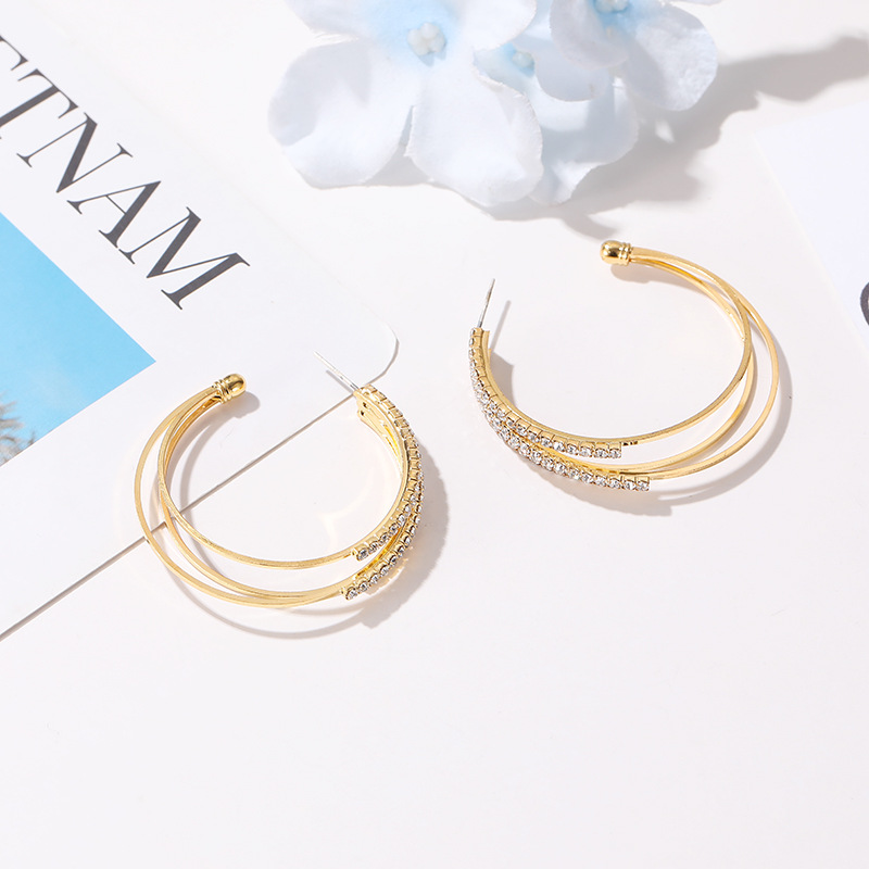 Korean-style fashionable and versatile earrings, women's personalized design multi-layer earrings, C-shaped ear rings, best-selling exaggerated internet-famous earrings Specification drawing