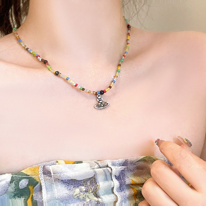 Homemade handmade colorful beaded necklace for women, summer design sense, niche collarbone chain, simple and versatile neck chain Specification drawing