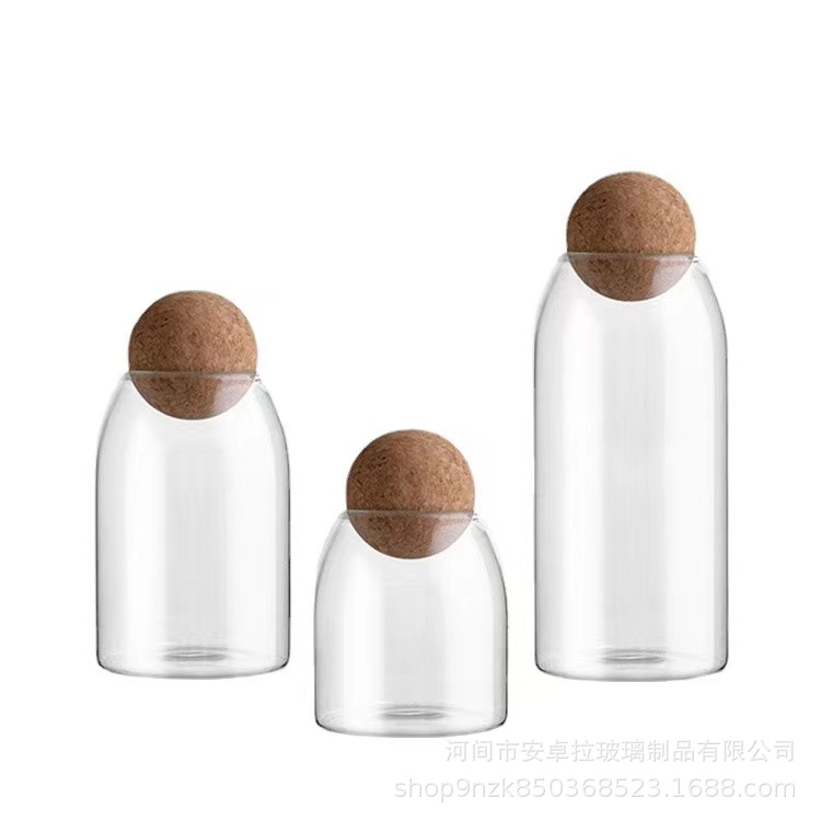 Customized cork stopper glass storage jar set, cross-border anti-drop packaging, food-grade storage jars for grains, cereals and tea Item Picture