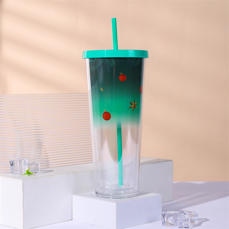 New cross-border gradient straw cup, large-capacity double-layer insulated drinking cup, white-collar commuting straight cup, factory wholesale Specification drawing