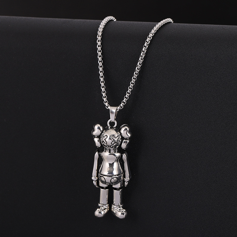 Wholesale of popular violent bear titanium steel necklaces in Europe and America, featuring cute cartoon and niche designs, long sweater chain necklaces for couples details Picture