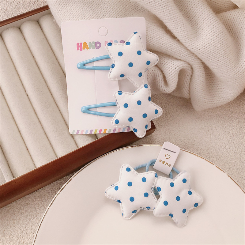 Summer blue polka dot star hair clips, sweet girl ponytail rubber band bb clips, high appearance level bangs clips, children's hair clips Specification drawing