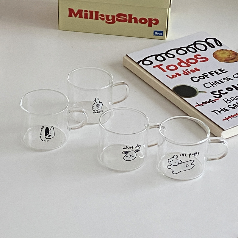 Homemade simple hand-painted cartoon dog glass cups, small mini high borosilicate glass water cups, espresso cups Application Scenario