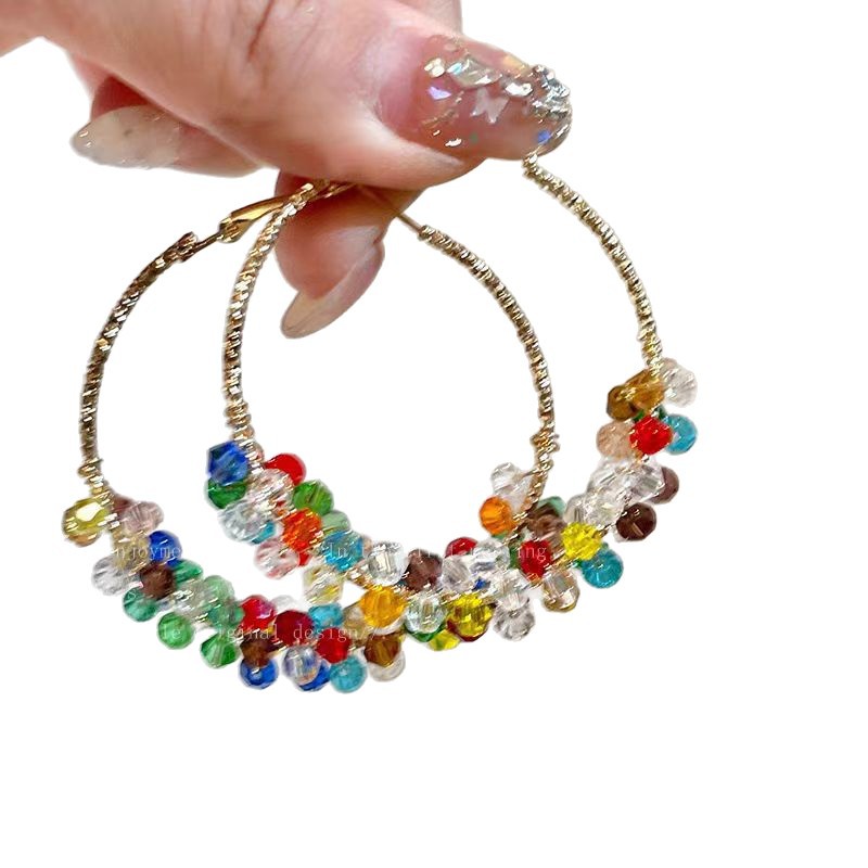 Color-blocking summer ~ Colorful pearl wrap ear rings, women's niche design, exaggerated earrings, and colorful dopamine earrings Item Picture
